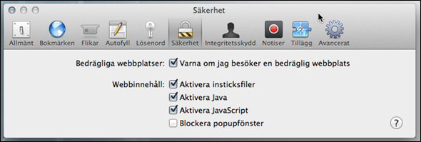 Inställningar för Mac och Safari